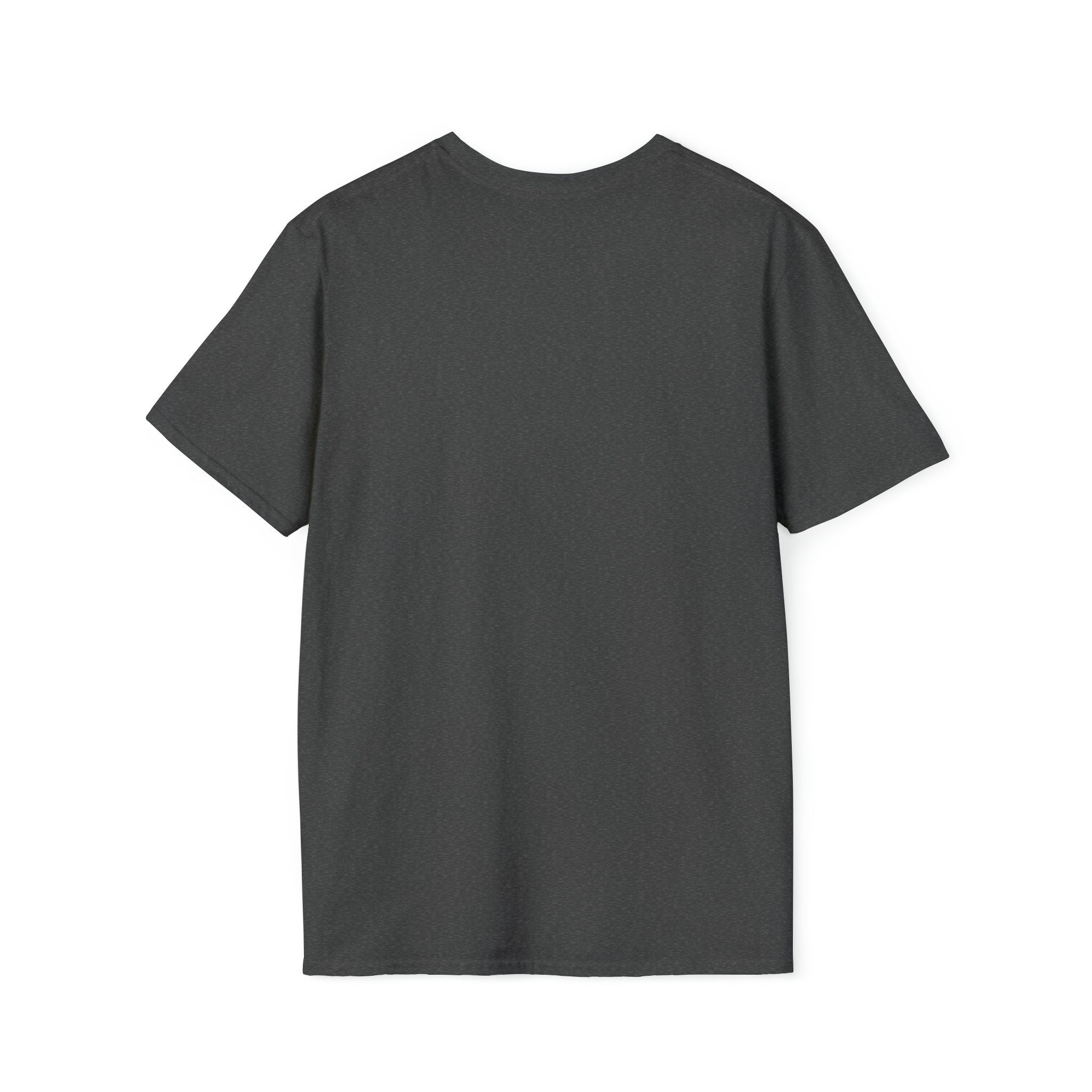 Dark gray crew neck t-shirt.